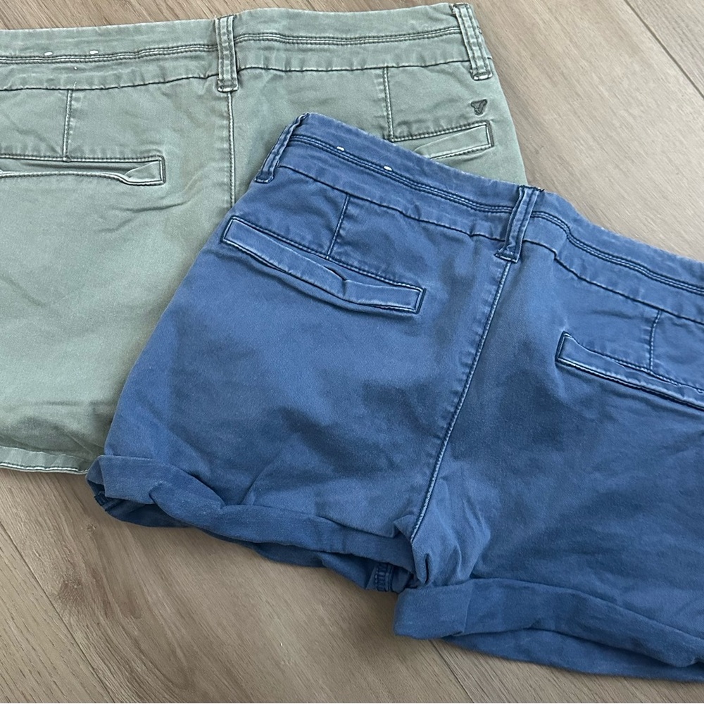 American Eagle Outfitters Blue & Olive Cotton Cargo Shorts Duo - Picture 2 of 3